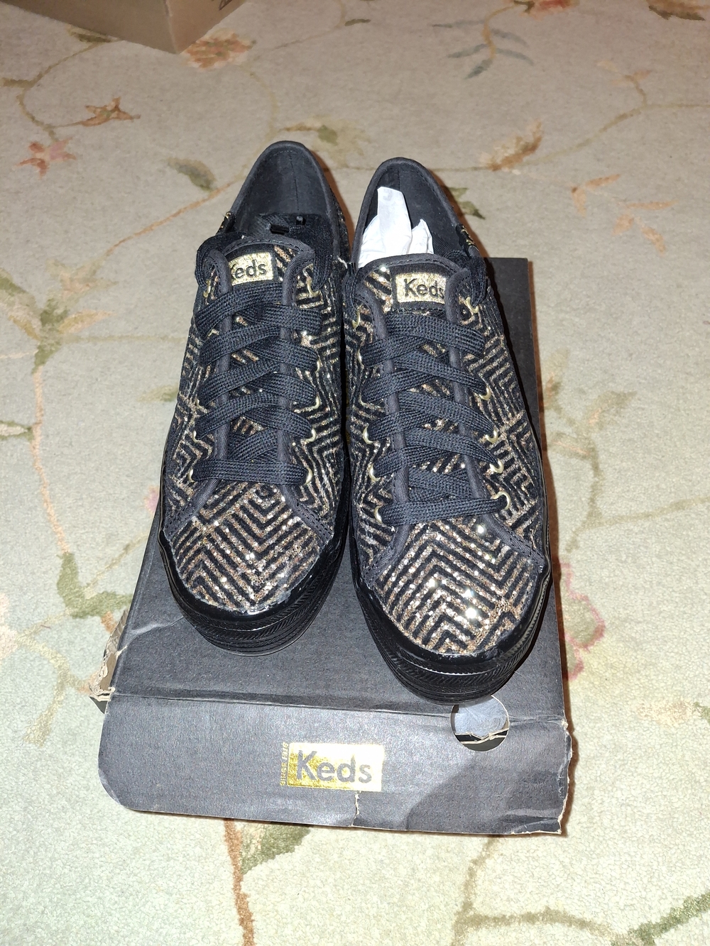 Size 7.5 Keds Black and Gold  Lace-Up Sneakers